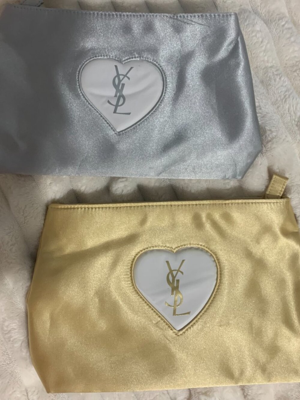 YSL Clutch/ Cosmetics Bag Set Hearts Gold Silver